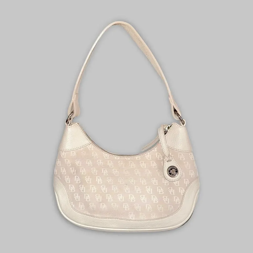 Vintage Dooney & Bourke Small Cream Monogram Hobo Shoulder Bag